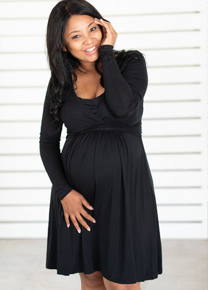 UltiMum Maternity & Feeding Dress Long Sleeved - Black - Lonzi&Bean Maternity