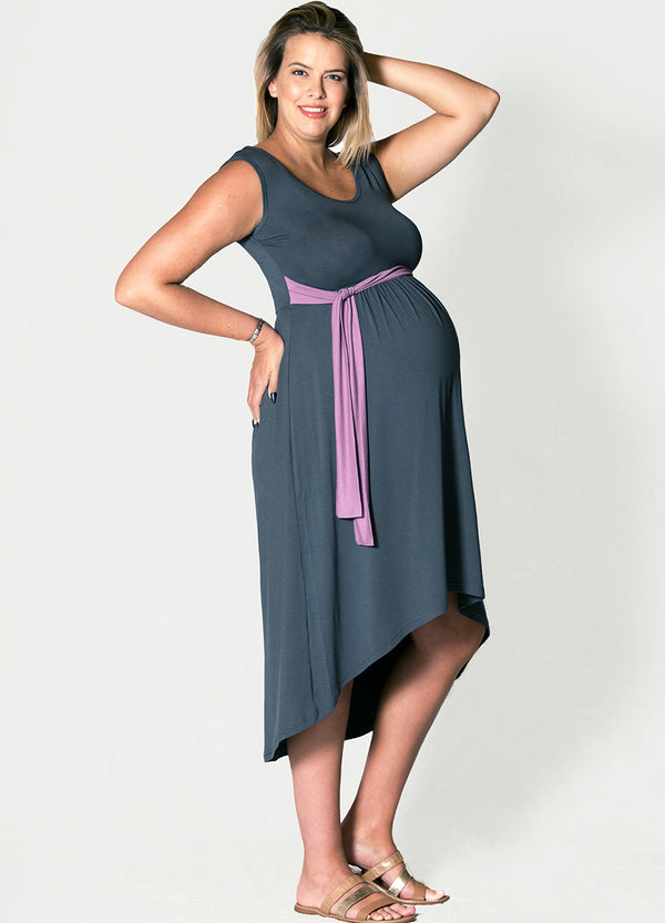 High Low Maternity Dress - Charcoal&Lilac
