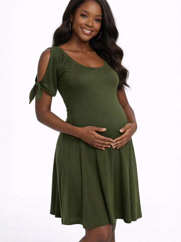 Cold Shoulder Maternity Dress - Olive