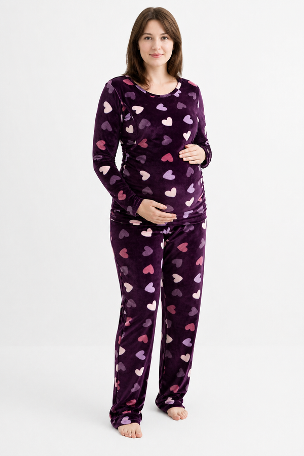 ComfiMum maternity & Breastfeeding Pajamas - Purple Hearts