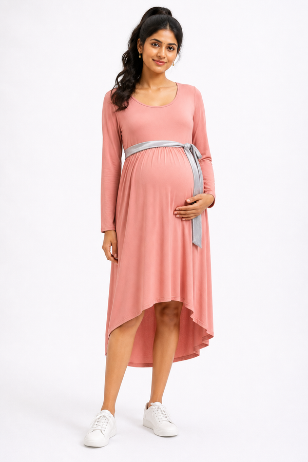 Maternity Hi Low Dress - Blush Pink