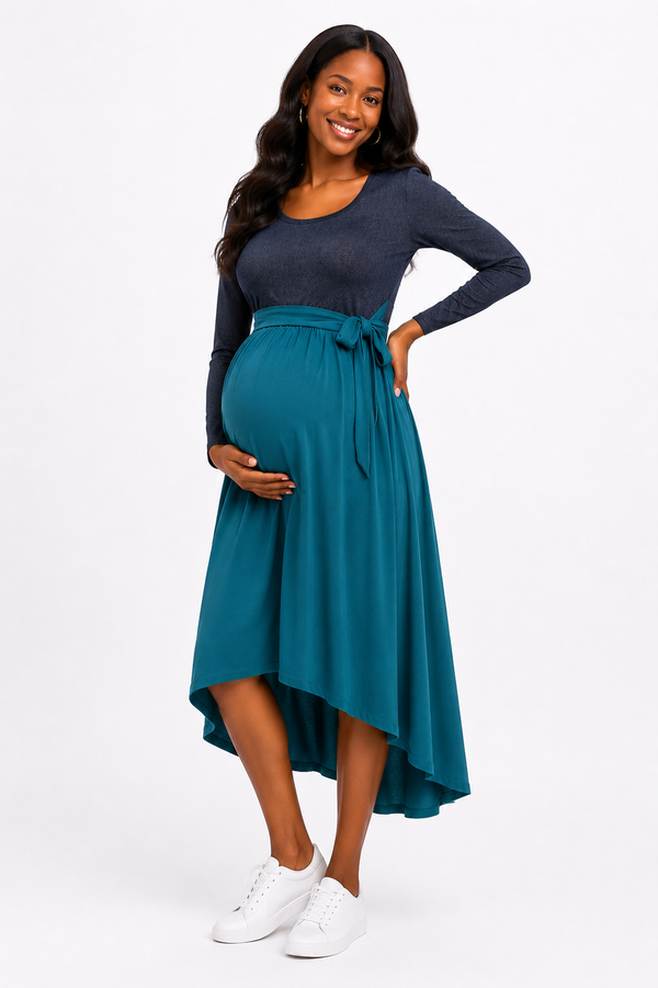 Maternity Hi Lo Dress - Denim & Teal