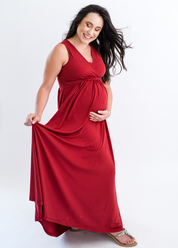 Maximum Maternity Feeding Dress - Wine Red - Lonzi&Bean Maternity