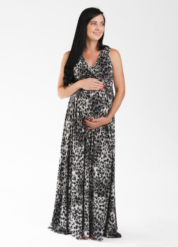 MaxiMum Maternity Breastfeeding Long Maxi Dress - Leopard Print