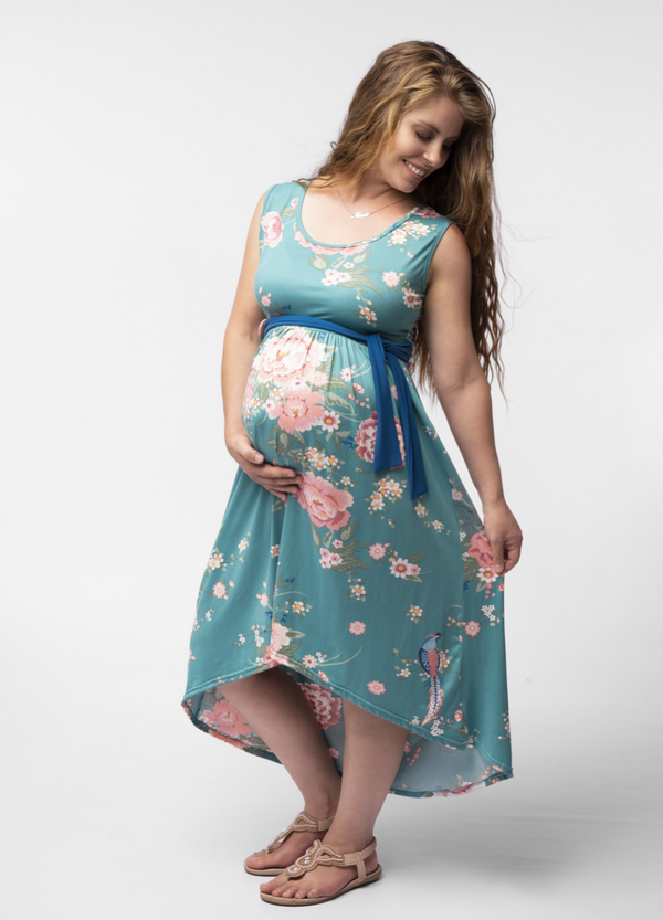 lonzi&bean high low maternity dress teal floral
