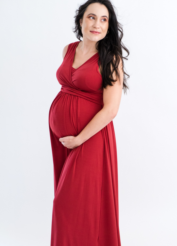 Maximum Maternity Feeding Dress - Wine Red - Lonzi&Bean Maternity