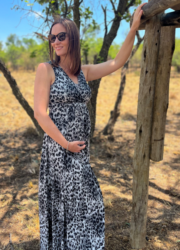 MaxiMum Maternity Breastfeeding Long Maxi Dress - Leopard Print