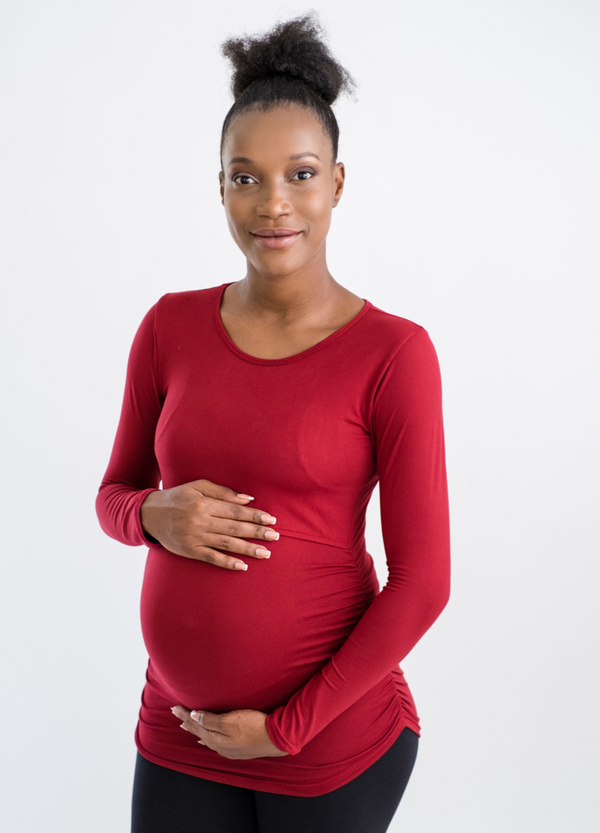 MilkiMum Maternity Breastfeeding Top - Burgundy Red - Lonzi&Bean Maternity
