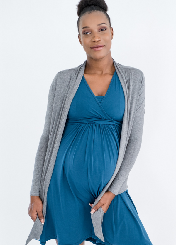 Multi-Way Maternity Cardigan Cashmere Feel - Grey Melange - Lonzi&Bean Maternity